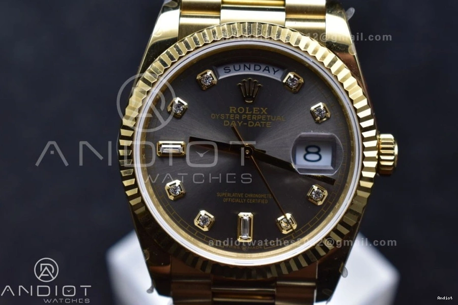 on DayDate (Gain President with Diamond QF YG Best Weight) Steel V5 Grey Square Dial Bracelet Edition vr3255 36 904L 0419